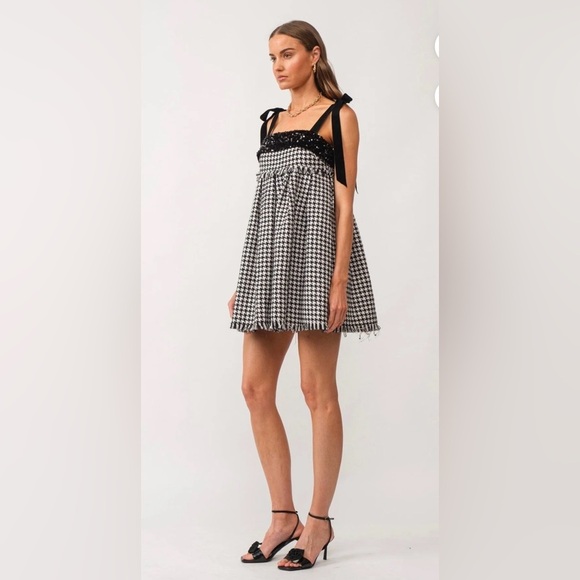 Sofie The Label She’s Classy Houndstooth Printed Tweed Sequin Mini Dress Party‎ - Picture 1 of 13